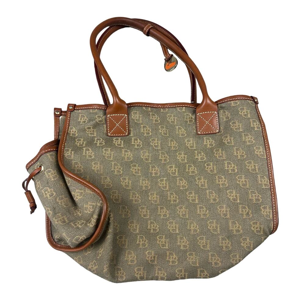 Dooney Bourke All Weather Leather Monogram Tote‎ Bag Khaki Brown